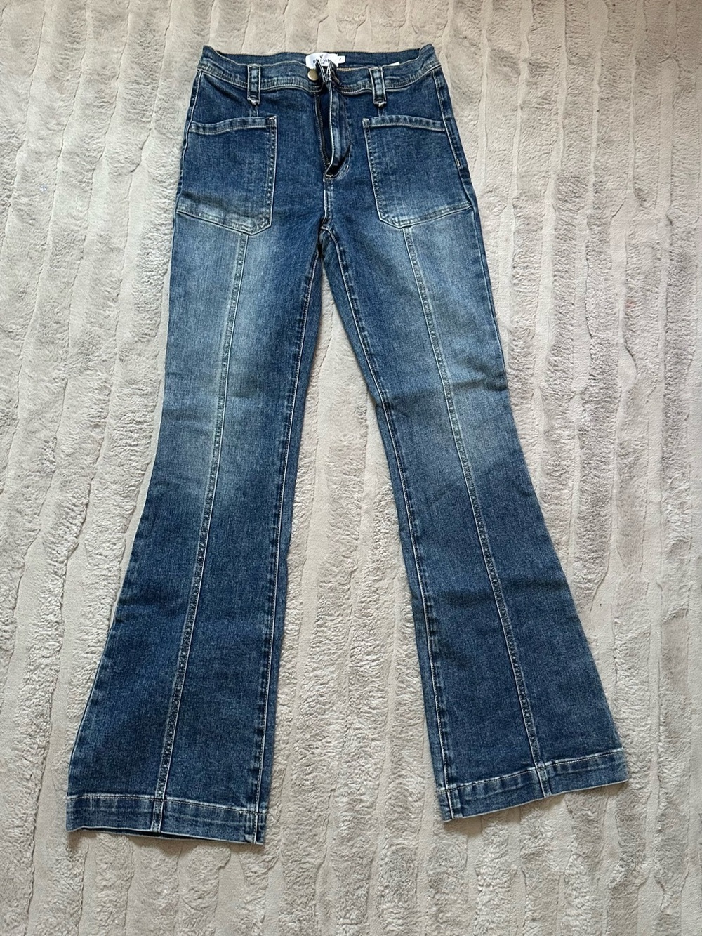 Windsor Blue Denim Flare Jeans with Front Patch Pockets